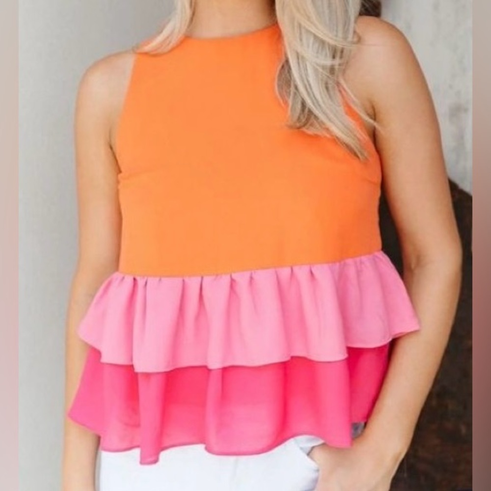 Orange/pink tiered blouse